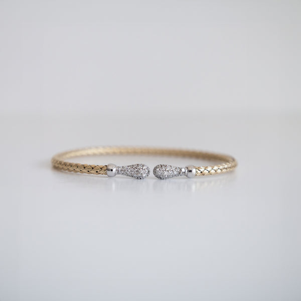 14K Two-Tone Gold Woven Bangle Tipped with 1ct Pavé Set Lab-Grown Diamonds (E Color, VS1 Clarity)