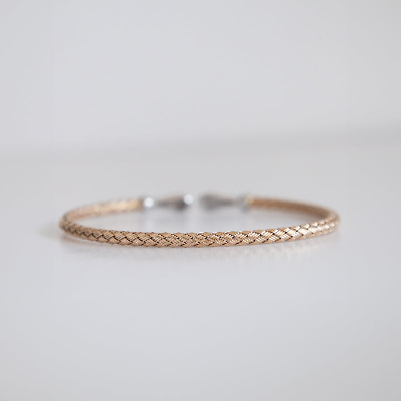 14K Two-Tone Rose Gold Woven Bangle Tipped with 1ct Pavé Set Lab-Grown Diamonds (E Color, VS1 Clarity)