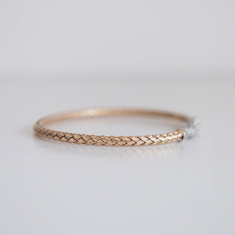 14K Two-Tone Rose Gold Woven Bangle Tipped with 1ct Pavé Set Lab-Grown Diamonds (E Color, VS1 Clarity)