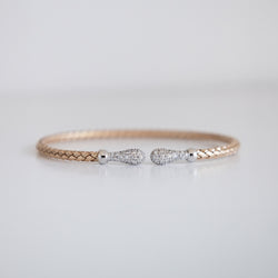 14K Two-Tone Rose Gold Woven Bangle Tipped with 1ct Pavé Set Lab-Grown Diamonds (E Color, VS1 Clarity)