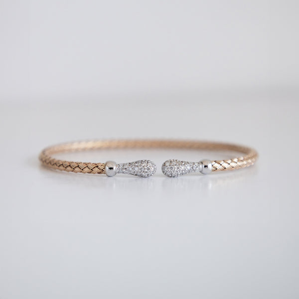 14K Two-Tone Rose Gold Woven Bangle Tipped with 1ct Pavé Set Lab-Grown Diamonds (E Color, VS1 Clarity)