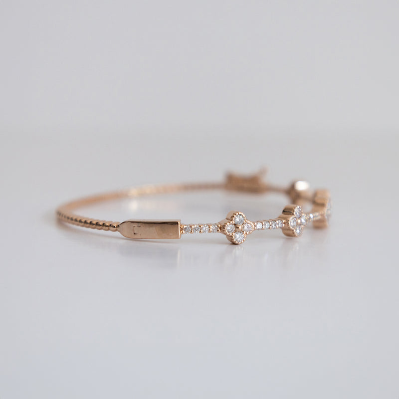 14K Rose Gold Clover Bangle with 1.75ct Lab-Grown Diamonds (E Color, VVS Clarity)