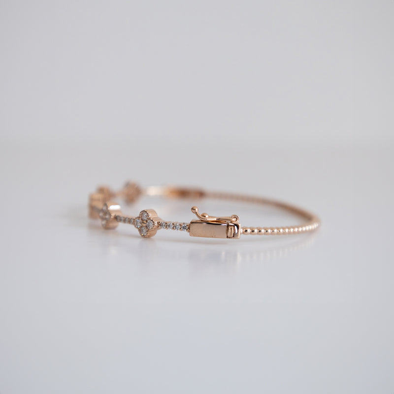 14K Rose Gold Clover Bangle with 1.75ct Lab-Grown Diamonds (E Color, VVS Clarity)