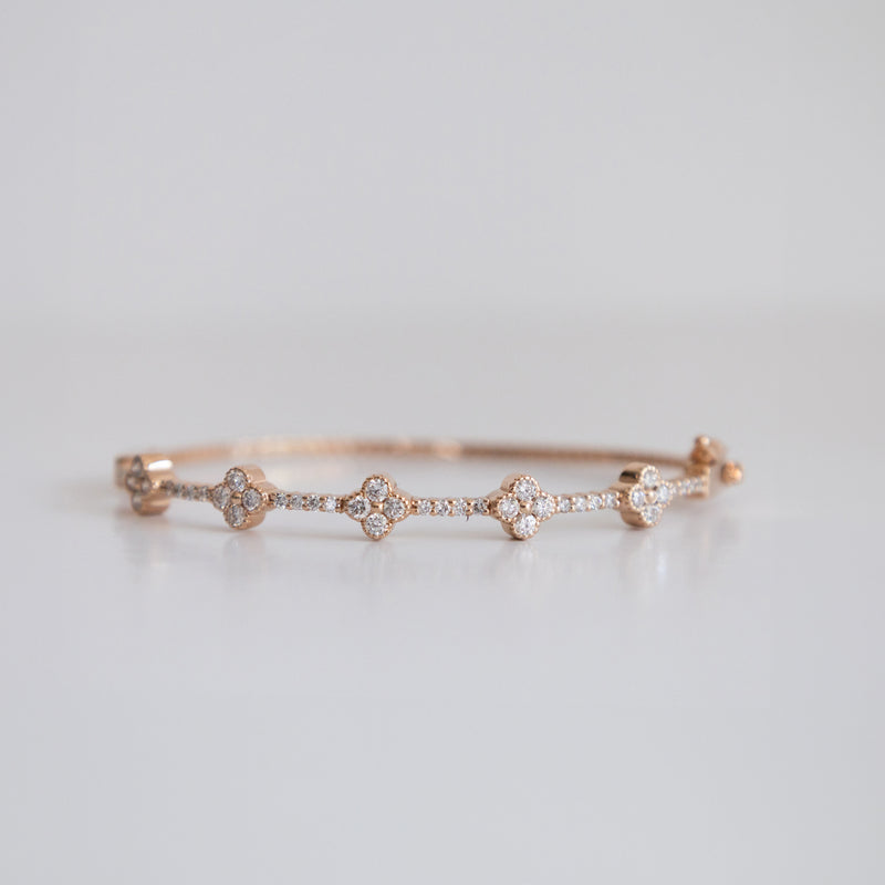 14K Rose Gold Clover Bangle with 1.75ct Lab-Grown Diamonds (E Color, VVS Clarity)