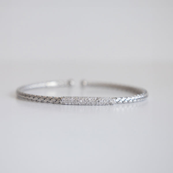 14K White Gold Woven Bangle with 1.25ct Lab-Grown Diamonds (E Color, VS1 Clarity)