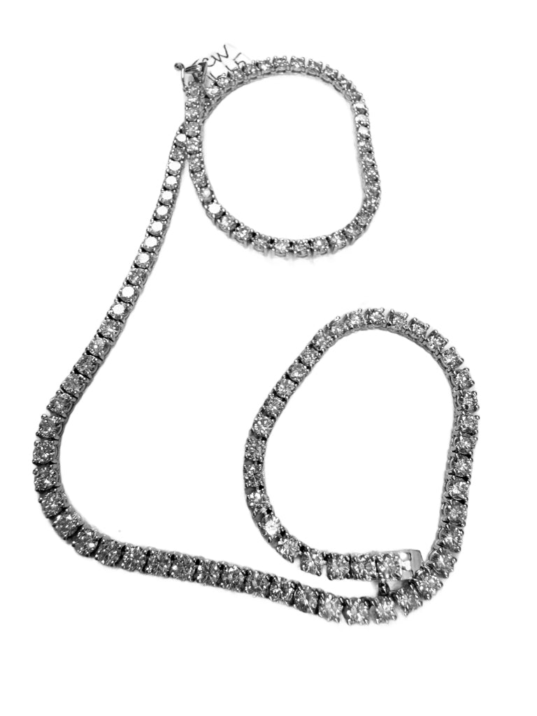 16.65 TCW 14k White Gold Lab Grown Diamond Necklace – 16-inch, 108-Stone, 3.4mm