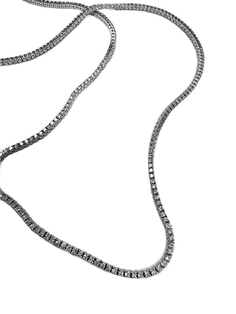 3.35 TCW 14k White Gold Lab Grown Diamonds Tennis Necklace – 16-inch, 1.5mm Round, 227 Stones