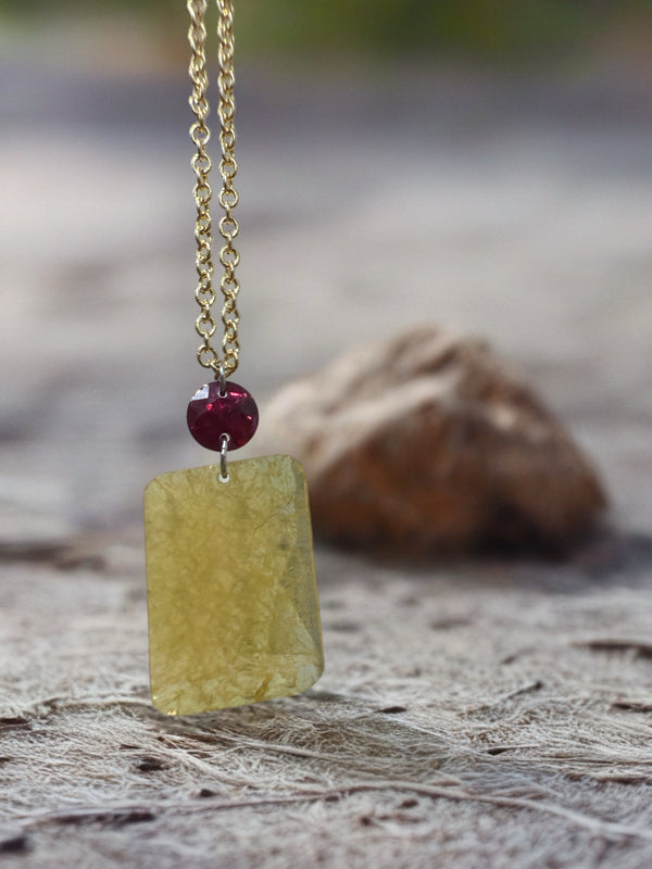 Mustard-Hued Natural Diamond & Ruby Talisman Necklace – 14k Gold