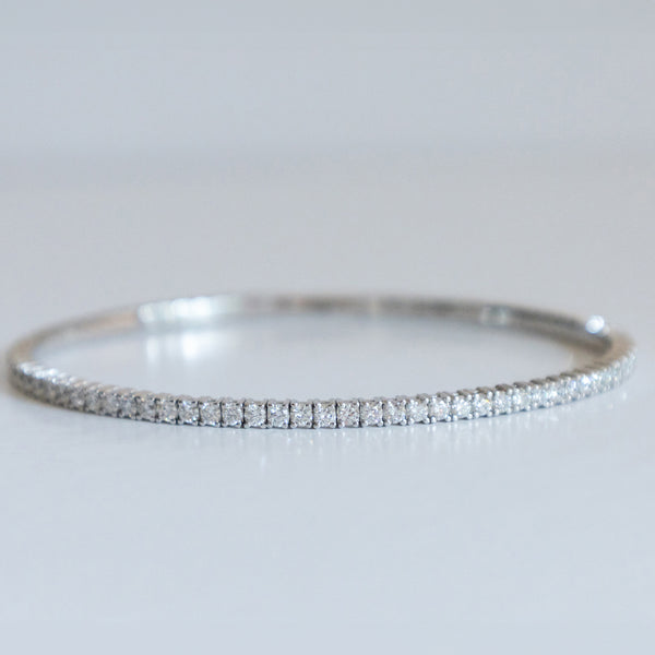 14K White Gold Flexible Bangle Tennis Bracelet with 2.7ct 2.0mm Lab-Grown Diamonds (E Color, VVS Clarity)