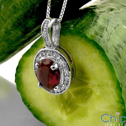 Cubic Zirconia Cz Oval Ruby 1 .5 Ct Bail In Pave Pendant