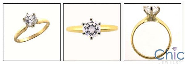 Solitaire Round 1 Ct Tiffany Setting Cubic Zirconia 14K Gold Ring