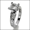 Engagement 1 Carat Princess CZ Center Channel Set Round Baguette Sides Cubic Zirconia 14k W Gold Ring