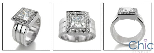 Engagement Princess Cubic Zirconia 1 Ct Bezel Ct Halo Pave 14k White Gold Ring