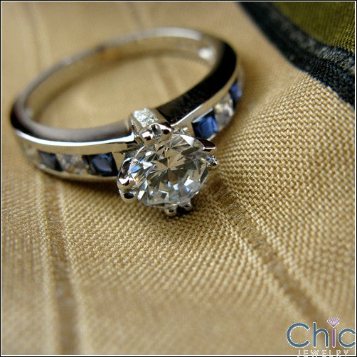 Engagement .75 Round Center Channel Sapphire Diamond Princess Cubic Zirconia Cz Ring
