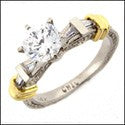 Engagement Two tone Engraved 1 Ct Round Center Cubic Zirconia Cz Ring