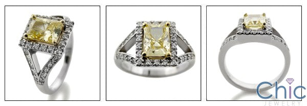 Canary Radiant 1.25  Cubic Zirconia Center Two Tone 14K Gold Anniversary Ring