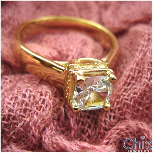 Engagement 1 Ct Cushion Lucida Yellow Gold Cubic Zirconia Cz Ring