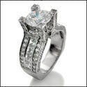 2.25 Round Center High Quality Cubic Zirconia  Channel Pave Euro Shank 14K White Gold Engagement Ring