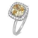 Engagement Canary Cushion Cut 2 Carat Halo Cubic Zirconia 14K White Gold Ring