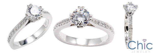 Engagement 1 Ct Round Center Stone Euro Shank Pave Cubic Zirconia Cz Ring