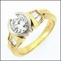 .75 Round Center Cubic Zirconia  Ring Old Fashion Style Two Tone 14K Gold Ring