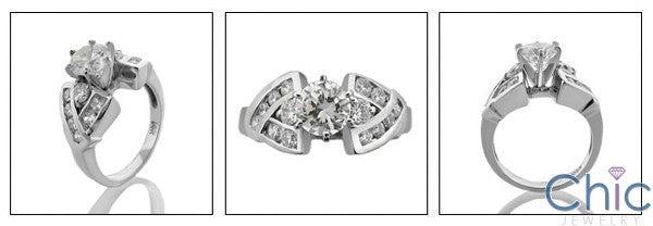 Engagement 1.75 TCW Round Center Channel Cubic Zirconia Cz Ring