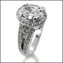 1.25 Oval High Quality Cubic Zirconia Center Halo Pave 14K White Gold Engagement Ring