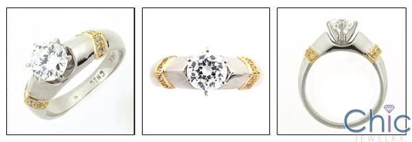 1 Carat High Quality Round Cubic Zirconia Two Tone Gold Engagement Ring