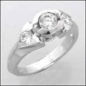3 Stone Half Bezel Cubic Zirconia 14K White Gold Ring