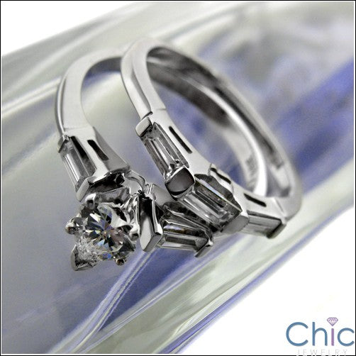 Matching Set 0.5 Heart Center Channeled Baguette Cubic Zirconia Cz Ring