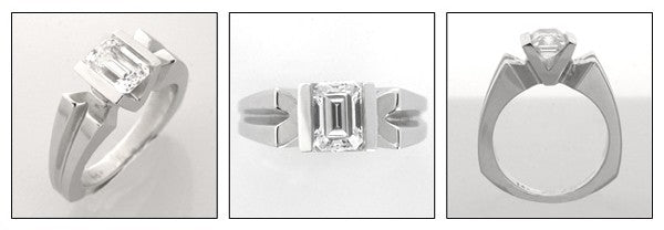 Solitaire Cubic Zirconia Emerald Cut 1 Carat Channel Euro Shank Ring 14k White Gold