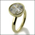 Solitaire 3.5 Ct Round Bezel Tiffany Engagement Cubic Zirconia 14K Yellow Gold Ring