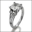 Cushion 2 Carat CZ Pave Set Sides Cubic Zirconia 14k White Gold Engagement Ring