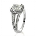 Engagement 1 Ct Radiant Cushion Pave halo Split Shank Cubic Zirconia 14K White Gold Ring