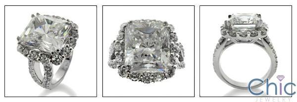 5 Carat Radiant Cubic Zirconia in Halo Platinum Engagement Ring