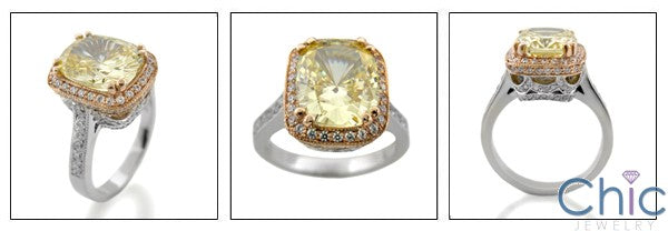 4 Carat Canary Radiant Cushion Cubic Zirconia 14K Rose Gold Halo Pave Cz Engagement Ring