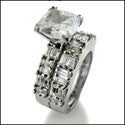 Matching Set 2.5 Cushion Center Flush Baguette Cubic Zirconia Cz Ring