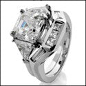 3.5 Asscher And Trillion Cubic Zirconia Ring Fitted Channel Matching Band 14K White Gold