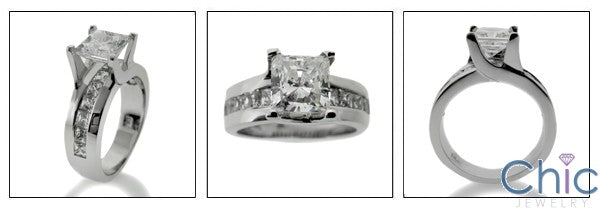 Engagement 0.75 Princess Center Channel Set Sides Cubic Zirconia White Gold Ring