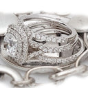 Matching Set 2 Ct Cushion Cubic Zirconia Pave Halo Ring Double Bands 14K W Gold