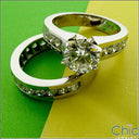 Cubic Zirconia Matching Set 1.5 Carat Round Stone Tiffany 6 Prongs Ring Channel Wedding Band 14k White Gold