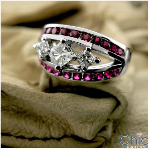 1.25 TCW Diamond Princess Ruby Round Cubic Zirconia Cz 14 K White Gold Ring
