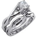 Cubic Zirconia Matching Engagement Ring Set 0.75 Round Center Plain Infinity Style 14K W Gold