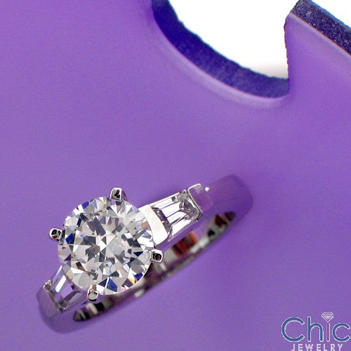 Engagement 1 Ct Round Center Channel Baguettes Cubic Zirconia Cz Ring