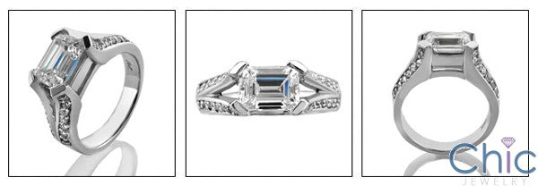 Engagement Emerald 1.5 Ct Horizontal Cubic Zirconia Cz Ring