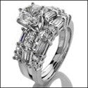 Matching Set 2.5 TCW Round Baguettes in Prongs Cubic Zirconia Cz Ring