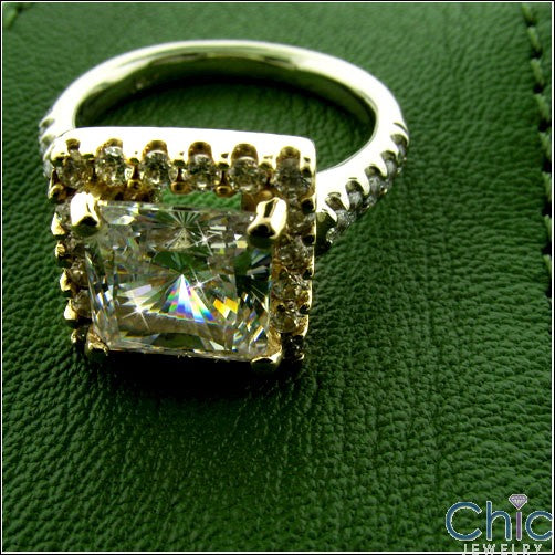 Engagement 3 Ct Princess Yellow Gold Halo Cubic Zirconia Cz Ring