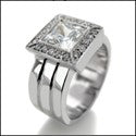 Engagement Princess Cubic Zirconia 1 Ct Bezel Ct Halo Pave 14k White Gold Ring