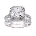 Matching Set 2 Ct Cushion Center Pave Cubic Zirconia Cz Ring