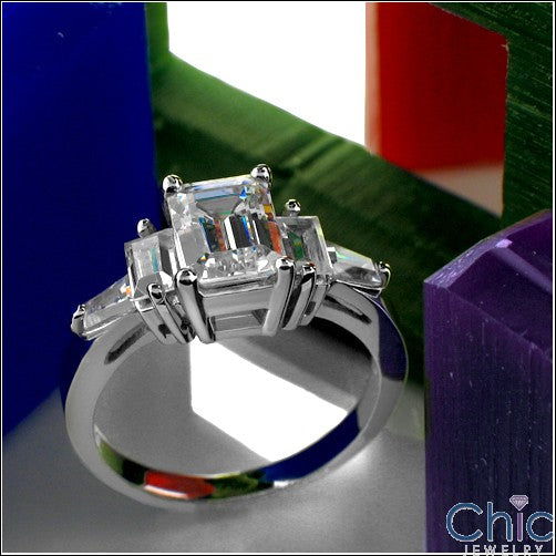 Engagement 1.5 Emerald Center Baguettes on Cubic Zirconia Cz Ring